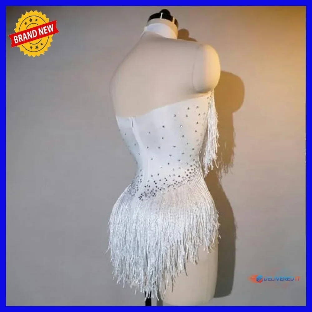 Sparkly Rhinestone Bodysuit Sleeveless Zipper Back Stretchy Dance Costume